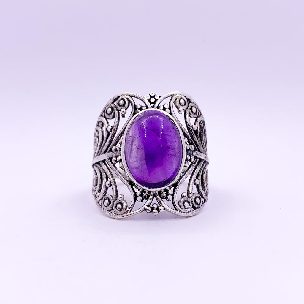 Silver Ring | Purple Amethyst Stone - Earthly Beauty Jewellery