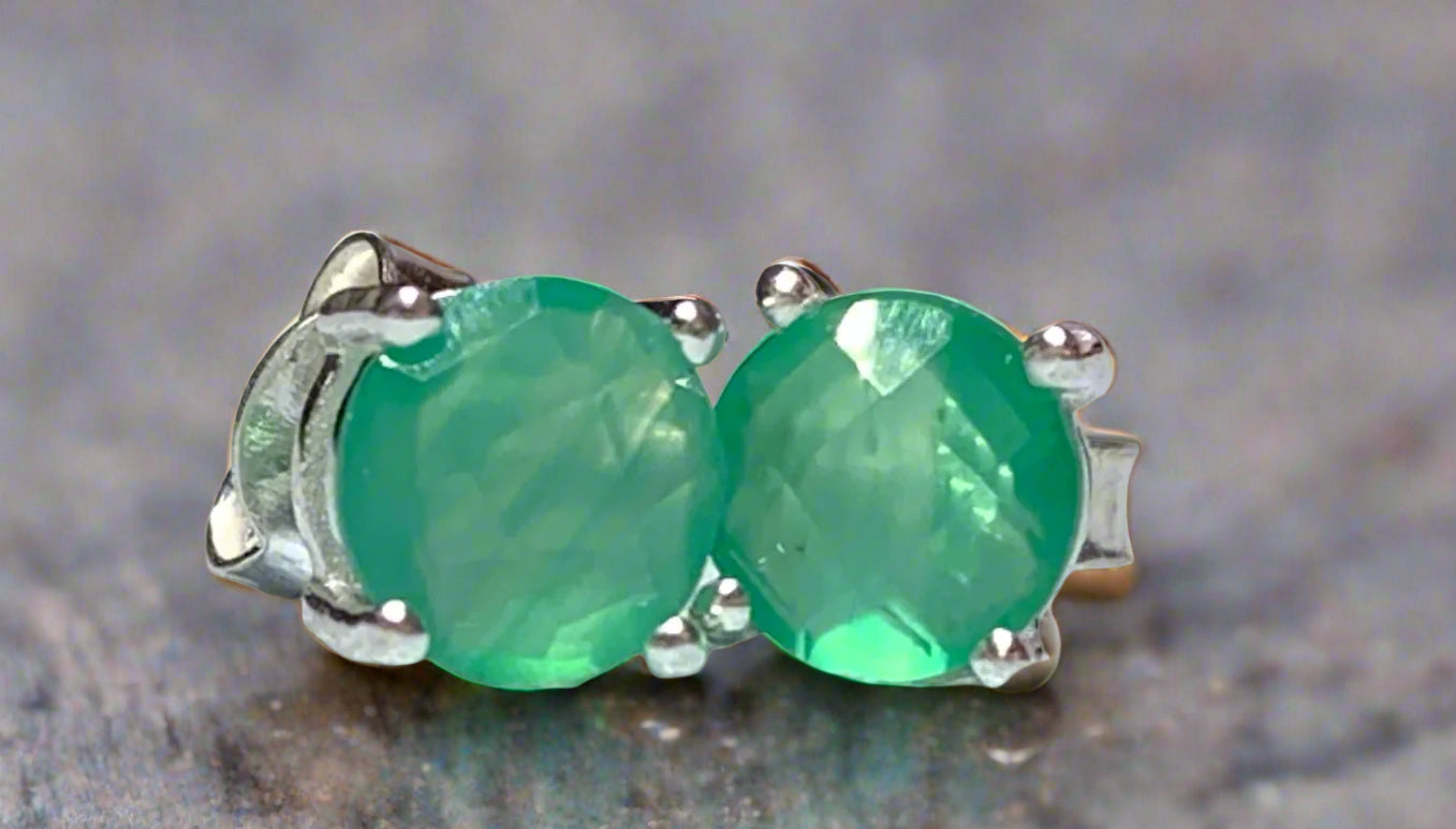 Green Chalcedony Studs